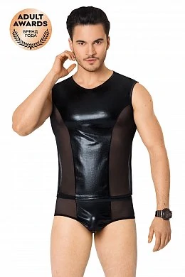 Костюм сетка wetlook мужской SoftLine: майка шорты чёрный M/L