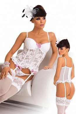 Корсет кружевной белоснежного цвета в комплекте со стрингами Размер L