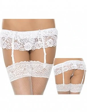 Ажурный пояс для чулок в комплекте со стрингами. Чулки в комплект не входят. Размер: S/M. Цвет: белы