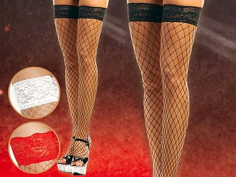 Чулки в крупную сетку на широкой резинке Цвет черный Размер 5-XXL