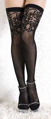 Чулки в сетку на резинке, с имитацией кружева сверху. Прекрасно облегают!