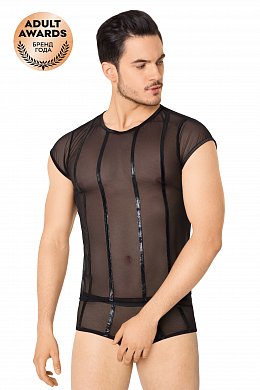 Костюм сетка с полосками мужской SoftLine: майка шорты чёрный M/L